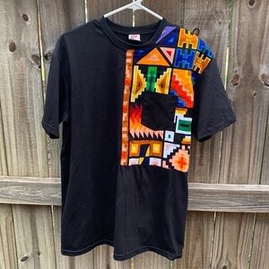 Custom Ghanian pocket T-shirt, cotton kente fabric, size Large